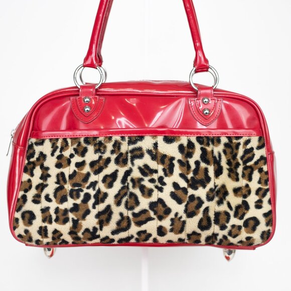 Lux De Ville Red Patent Leopard Rockabilly Pin Up Bag - Picture 2 of 15